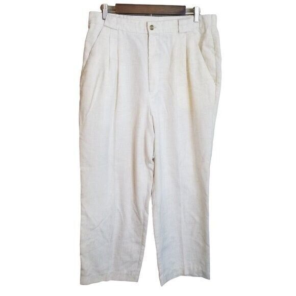 Vintage EHL Womens Size 18 White Solid Pleated Chino Pants - Picture 1 of 9